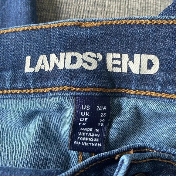 Lands' End Plus Size Mid Rise Straight Jean Women's 24W Blue 5-Pocket Dark Wash - Picture 2 of 5